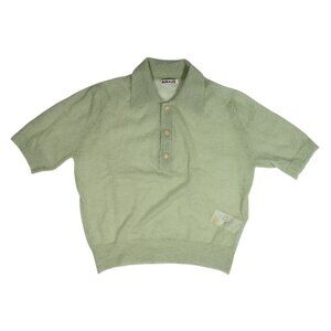 Auralee Kid Mohair Sheer Knit Polo in Pale Green